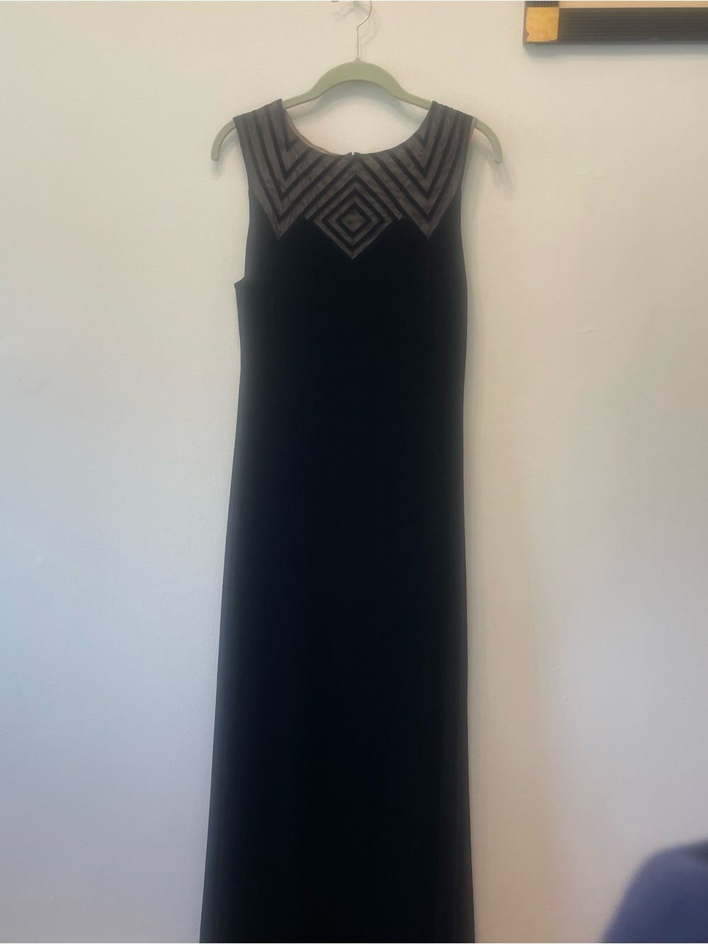 90s Goth Alex Evenings Black Velvet Mesh Cutout Maxi Dress 10